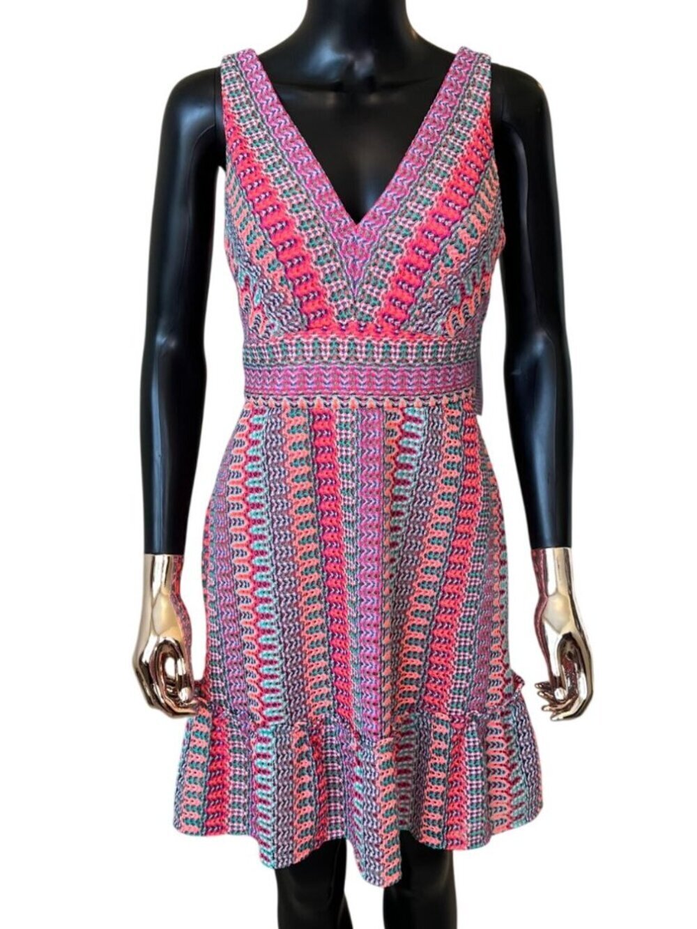 Donna Morgan NWT Crochet Lace Fit & Flare Dress 8 Pink Coral Metallic